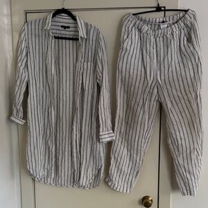 Quince Black and White Striped linen pants and top set